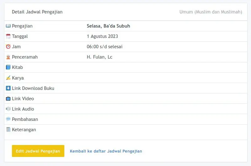 Detail Jadwal Pengajian