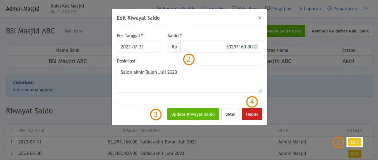 Edit Hapus Riwayat Saldo