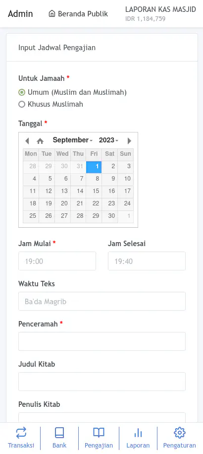 Input Jadwal Pengajian